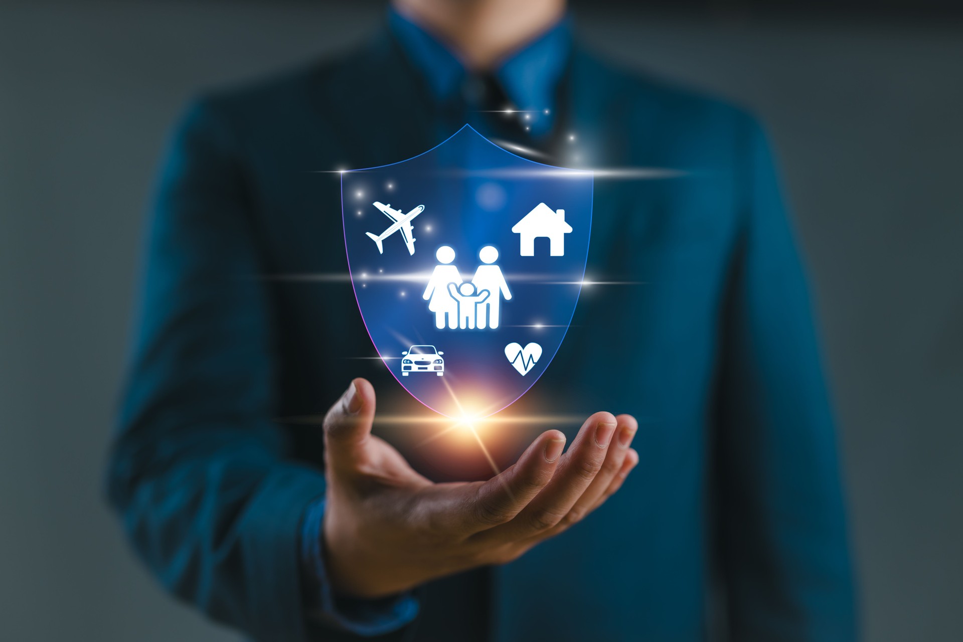 Insurance company clients take out the complete insurance concept. Assurance, insurance, car, real estate and property, travel, finances, health, family, life, accident, and logistics insurance
